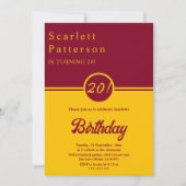 ブルグンディエレガントアンド金ゴールドトレンディー20誕生日 招待状 (正面)
