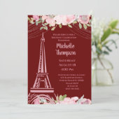 ブルグンディエレガントエッフェルタワーパリ誕生日 招待状 (スタンド正面)