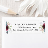 ブルグンディエレガントネイビー花模様差出人住所ラベル ラベル (インサイチュ)