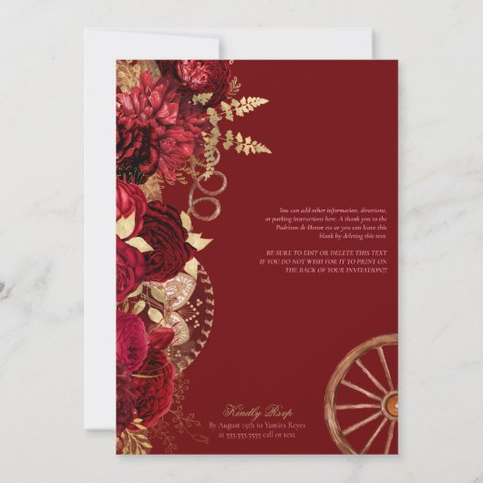ブルグンディエレガントバラレッド金ゴールドシャロキンセアニェラ 招待状 (裏面)