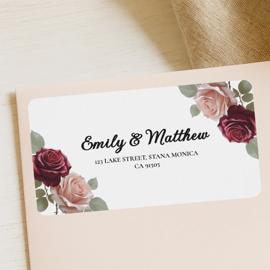 ブルグンディエレガントバラ差出人住所ラベル ラベル