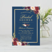 ブルグンディエレガントフローラネイビーブルーブライダルシャワー 招待状 (スタンド正面)