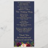 ブルグンディエレガントフローラネイビーブルー金ゴールドズ結婚 プログラム (裏面)