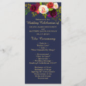 ブルグンディエレガントフローラネイビーブルー金ゴールドズ結婚 プログラム (正面)