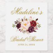 ブルグンディエレガントフローラブライダルシャワー金ゴールド ワインラベル (シングルラベル)