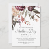 ブルグンディエレガントフローラボホヴィンテージ母の日 招待状 (正面)