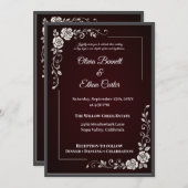 ブルグンディエレガントフローラ結婚式招待状 招待状 (正面/裏面)