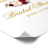 ブルグンディエレガントフローラ金ゴールドブライダルシャワー ポスター (角)