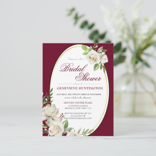 ブルグンディエレガントフローラ金ゴールドブライダルシャワー ポストカード (スタンド正面)