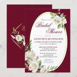 ブルグンディエレガントフローラ金ゴールドブライダルシャワー 招待状