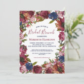 ブルグンディエレガントブルー金ゴールドフローラブライダルシャワー 招待状 (スタンド正面)