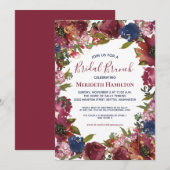 ブルグンディエレガントブルー金ゴールドフローラブライダルシャワー 招待状 (正面/裏面)