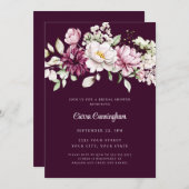 ブルグンディエレガントプラムフローラブライダル 招待状 (正面/裏面)