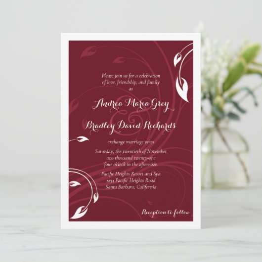 ブルグンディエレガントホワイト結婚式招待状 招待状 (スタンド正面)