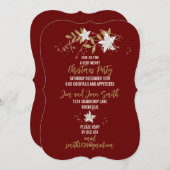 ブルグンディエレガントポインセティアホリデーパーティー 招待状 (正面/裏面)