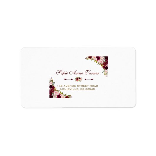 ブルグンディエレガントマルサラフローラ秋の結婚式 ラベル (正面)