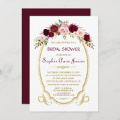 ブルグンディエレガントマルサラフローラ秋ブライダルシャワー 招待状 (正面/裏面)