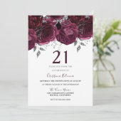 ブルグンディエレガントマルーンバラ21歳の誕生日パーティー 招待状 (スタンド正面)