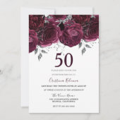ブルグンディエレガントマルーンバラ50th誕生日パーティー 招待状 (正面)