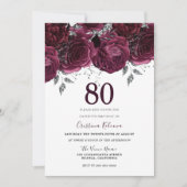 ブルグンディエレガントマルーンバラ80th誕生日パーティー 招待状 (正面)