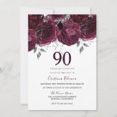 ブルグンディエレガントマルーンバラ90th誕生日パーティー 招待状 (正面)