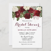 ブルグンディエレガントレッドホワイトフローラブライダルシャワー 招待状 (正面)
