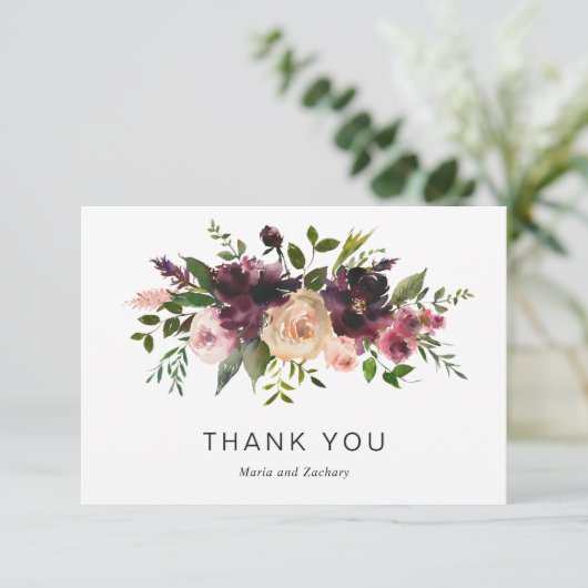 ブルグンディエレガントワイン秋フローラ素朴結婚ズ サンキューカード (スタンド正面)