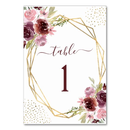 ブルグンディエレガント幾何学フローラ結婚ズ テーブルナンバー (裏面)