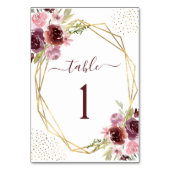 ブルグンディエレガント幾何学フローラ結婚ズ テーブルナンバー (正面)