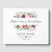 ブルグンディエレガント赤面アイボリーフローラリース結婚ズ ゲストブック (正面)