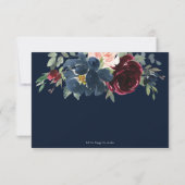 ブルグンディエレガント赤面ネイビーブルーフローラズ結婚 出欠カード (裏面)