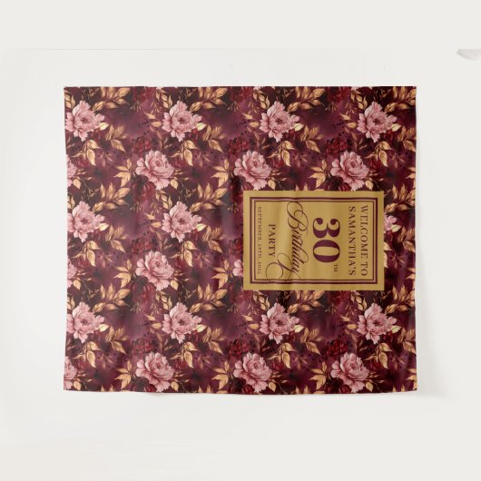 ブルグンディエレガント赤面金ゴールドボホ30歳の誕生日 タペストリー (正面(横))