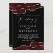 ブルグンディエレガント金ゴールドアゲート結婚式招待状 招待状 (正面/裏面)