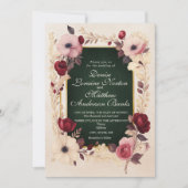 ブルグンディエレガント金ゴールドフローラ結婚式招待状 招待状 (正面)