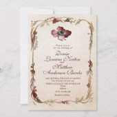 ブルグンディエレガント金ゴールドフローラ結婚式招待状 招待状 (正面)