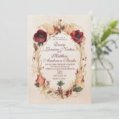 ブルグンディエレガント金ゴールドフローラ結婚式招待状 招待状 (スタンド正面)