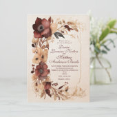 ブルグンディエレガント金ゴールドフローラ結婚式招待状 招待状 (スタンド正面)