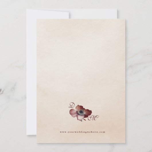 ブルグンディエレガント金ゴールドフローラ結婚式招待状 招待状 (裏面)