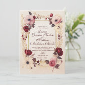 ブルグンディエレガント金ゴールドフローラ結婚式招待状 招待状 (スタンド正面)