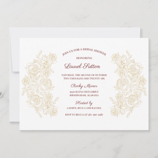 ブルグンディエレガント&ゴールデンバラブライダルシャワー 招待状 (正面)