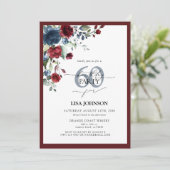 ブルグンディエレガント&ネイビーブルーフローラ60誕生日 招待状 (スタンド正面)