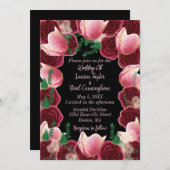 ブルグンディエレガント&赤面ピンクローズブラック結婚ズ 招待状 (正面/裏面)