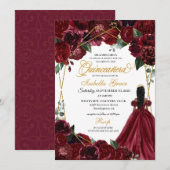 ブルグンディエレガント&金ゴールドフローラキンセアニェラインヴィット 招待状 (正面/裏面)