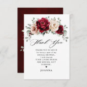 ブルグンディシャンパンアイボリーモーヴバラブライダルシャワー サンキューカード (正面/裏面)