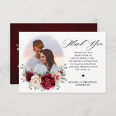 ブルグンディシャンパンアイボリーモーヴバラ結婚フローラズ サンキューカード (正面/裏面)