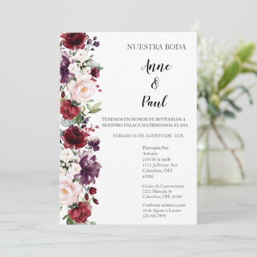 ブルグンディスペインの結婚式招待状 招待状 (スタンド正面)