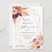 ブルグンディテラコッタフラワージオメトリックブライダルシャワー 招待状 (正面)