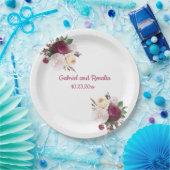  ブルグンディバラブーケ婚約パーティ ペーパープレート (パーティー)