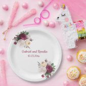  ブルグンディバラブーケ婚約パーティ ペーパープレート (パーティー)