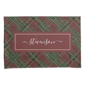 ブルグンディパーソナライズされたグリーンプラッドホリデー 枕カバー (正面右)